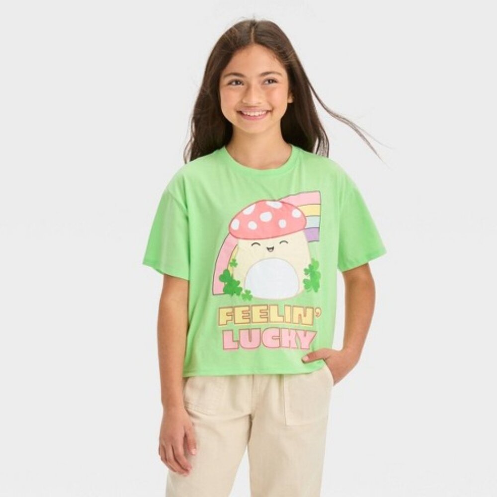 Squishmallows Rainbow Boxy Short Sleeve Graphic T-Shirt Green